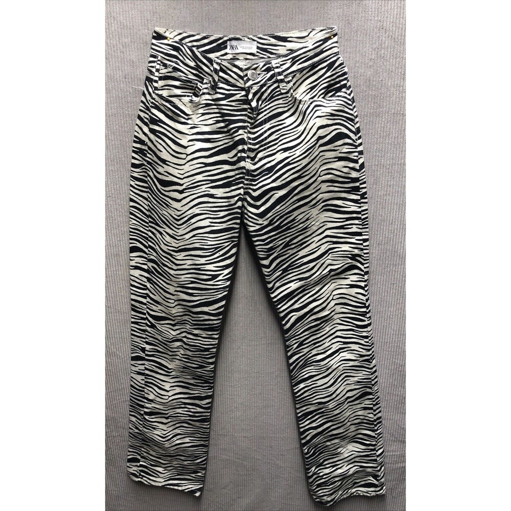 Zara Women’s Zebra Jeans Size 4 Button Fly Festival Exotic Animal Print